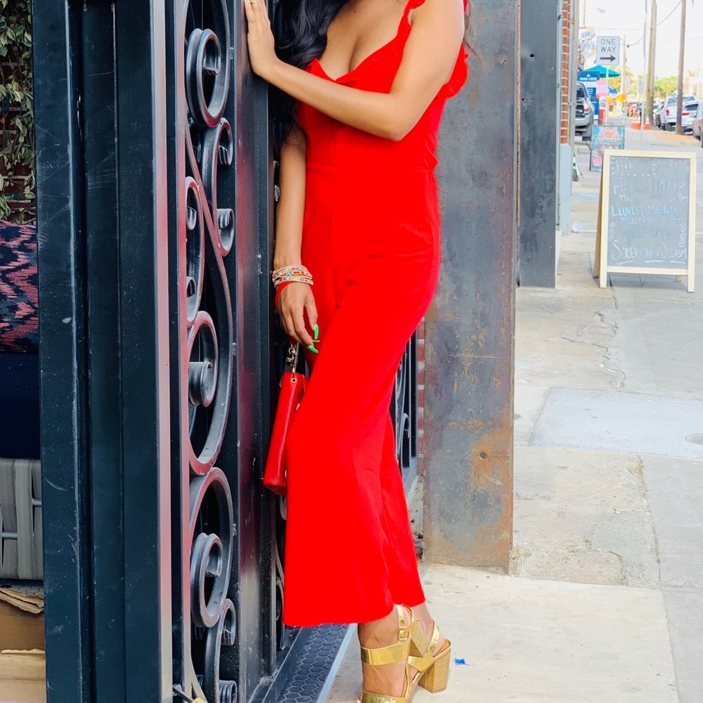 Red (H&M) jumpsuit.